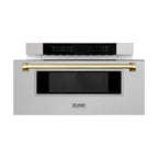 ZLINE Autograph 30" 1.2 cu. ft. Built-In Microwave Drawer in Satin Stainless Steel with Polished Gold Accents, MWDZ-30-SS-G