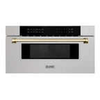 ZLINE Autograph 30" 1.2 cu. ft. Built-In Microwave Drawer in Satin Stainless Steel with Polished Gold Accents, MWDZ-30-SS-G