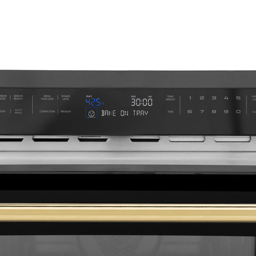ZLINE Autograph 24" Built-in Convection Microwave Oven in Black Stainless Steel and Gold Accents, MWOZ-24-BS-G