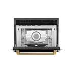 ZLINE Autograph 24" 1.6 cu ft. Built-in Convection Microwave Oven in Black Stainless Steel and Polished Gold Helix Handle, MWOZ-24-BS-KG