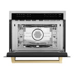 ZLINE Autograph 24" 1.6 cu ft. Built-in Convection Microwave Oven in Satin Stainless Steel with Champagne Bronze Accents, MWOZ-24-SS-CB