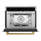 ZLINE Autograph 24" 1.6 cu ft. Built-in Convection Microwave Oven in Satin Stainless Steel with Polished Gold Accents, MWOZ-24-SS-G