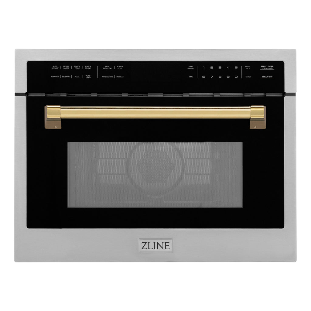 ZLINE Autograph 24" 1.6 cu ft. Built-in Convection Microwave Oven in Satin Stainless Steel with Polished Gold Accents, MWOZ-24-SS-G