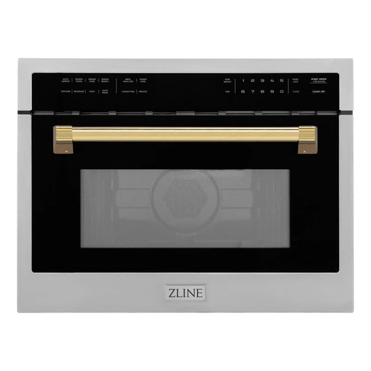 ZLINE Autograph 24" Built-in Convection Microwave Oven in Stainless Steel and Gold Accents, MWOZ-24-G