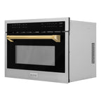 ZLINE Autograph 24" 1.6 cu ft. Built-in Convection Microwave Oven in Satin Stainless Steel with Polished Gold Accents, MWOZ-24-SS-G