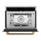 ZLINE Autograph 24" 1.6 cu ft. Built-in Convection Microwave Oven in Stainless Steel and Polished Gold Helix Handle, MWOZ-24-KG