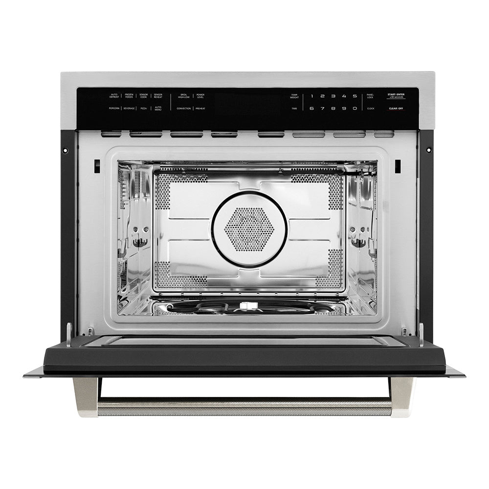 ZLINE Autograph 24" 1.6 cu ft. Built-in Convection Microwave Oven in Stainless Steel and Polished Nickel Helix Handle, MWOZ-24-KPN
