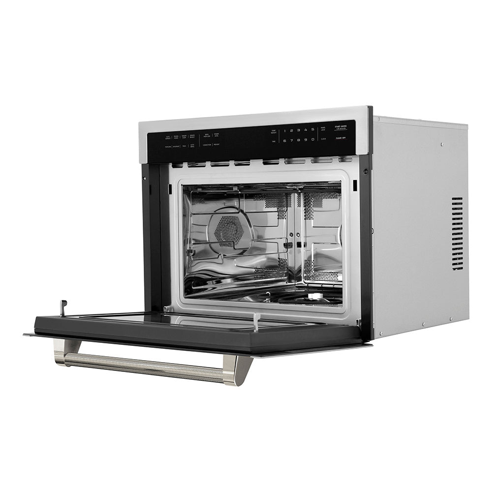 ZLINE Autograph 24" 1.6 cu ft. Built-in Convection Microwave Oven in Stainless Steel and Polished Nickel Helix Handle, MWOZ-24-KPN