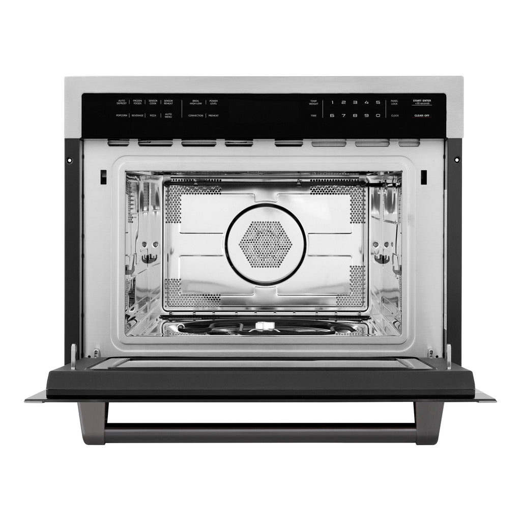 ZLINE Autograph 24" 1.6 cu ft. Built-in Convection Microwave Oven in Satin Stainless Steel with Matte Black Accents, MWOZ-24-SS-MB