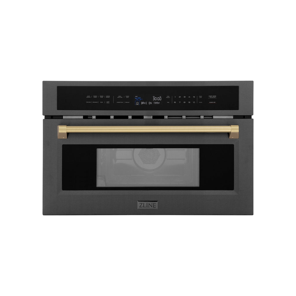 ZLINE Autograph 30" 1.55 cu ft. Built-in Convection Microwave Oven in Black Stainless Steel and Champagne Bronze Accents, MWOZ-30-BS-CB