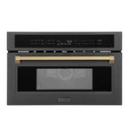 ZLINE Autograph 30" 1.55 cu ft. Built-in Convection Microwave Oven in Black Stainless Steel and Champagne Bronze Accents, MWOZ-30-BS-CB