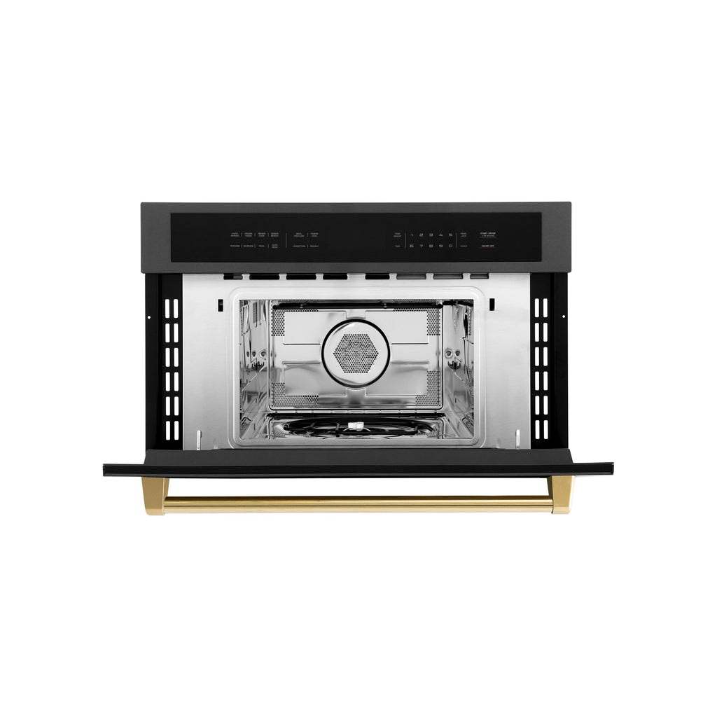ZLINE Autograph 30" 1.55 cu ft. Built-in Convection Microwave Oven in Black Stainless Steel and Gold Accents, MWOZ-30-BS-G