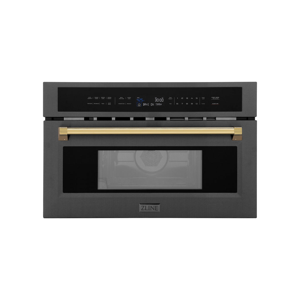 ZLINE Autograph 30" 1.55 cu ft. Built-in Convection Microwave Oven in Black Stainless Steel and Gold Accents, MWOZ-30-BS-G