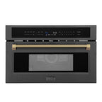 ZLINE Autograph 30" 1.6 cu ft. Built-in Convection Microwave Oven in Black Stainless Steel and Champagne Bronze Helix Handle, MWOZ-30-BS-KCB