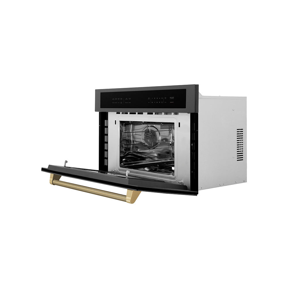 ZLINE Autograph 30" 1.6 cu ft. Built-in Convection Microwave Oven in Black Stainless Steel and Champagne Bronze Helix Handle, MWOZ-30-BS-KCB