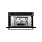 ZLINE Autograph 30" 1.6 cu ft. Built-in Convection Microwave Oven in Black Stainless Steel and Polished Gold Helix Handle, MWOZ-30-BS-KG