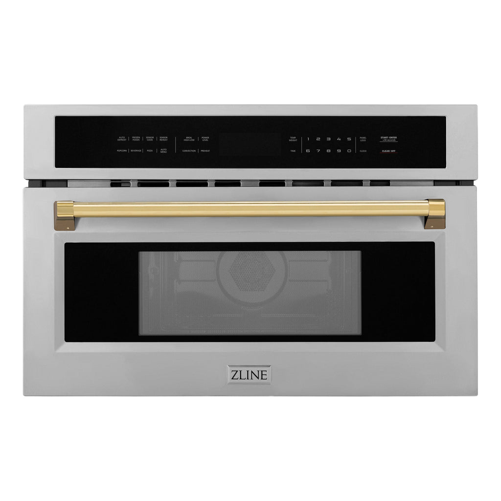 ZLINE Autograph 30" Built-in Convection Microwave Oven in Stainless Steel with Gold Accents, MWOZ-30-G