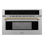ZLINE Autograph 30" 1.6 cu ft. Built-in Convection Microwave Oven in Stainless Steel and Champagne Bronze Helix Handle, MWOZ-30-KCB