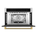 ZLINE Autograph 30" 1.6 cu ft. Built-in Convection Microwave Oven in Stainless Steel and Polished Gold Helix Handle, MWOZ-30-KG