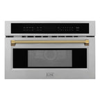 ZLINE Autograph 30" 1.6 cu ft. Built-in Convection Microwave Oven in Stainless Steel and Polished Gold Helix Handle, MWOZ-30-KG