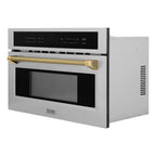 ZLINE Autograph 30" 1.6 cu ft. Built-in Convection Microwave Oven in Stainless Steel and Polished Gold Helix Handle, MWOZ-30-KG