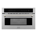 ZLINE Autograph 30" 1.6 cu ft. Built-in Convection Microwave Oven in Stainless Steel and Polished Nickel Helix Handle, MWOZ-30-KPN
