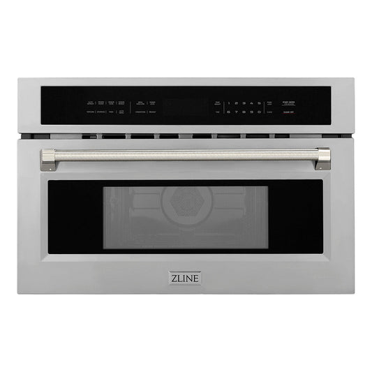ZLINE Autograph 30" 1.6 cu ft. Built-in Convection Microwave Oven in Stainless Steel and Polished Nickel Helix Handle, MWOZ-30-KPN