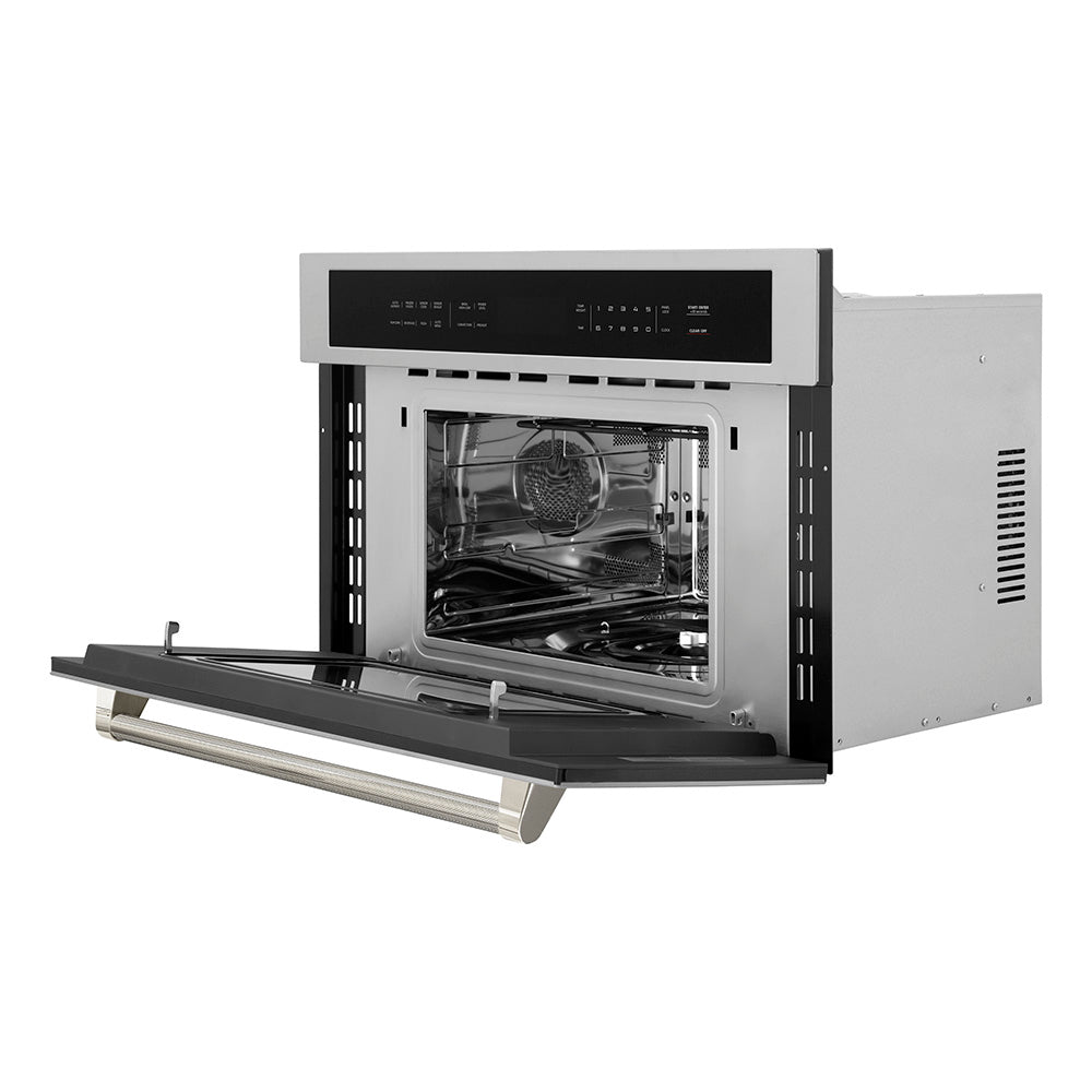 ZLINE Autograph 30" 1.6 cu ft. Built-in Convection Microwave Oven in Stainless Steel and Polished Nickel Helix Handle, MWOZ-30-KPN