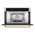 ZLINE Autograph 30" 1.6 cu ft. Built-in Convection Microwave Oven in Satin Stainless Steel and Champagne Bronze Accents, MWOZ-30-SS-CB