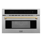 ZLINE Autograph 30" 1.6 cu ft. Built-in Convection Microwave Oven in Satin Stainless Steel and Champagne Bronze Accents, MWOZ-30-SS-CB