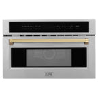 ZLINE Autograph 30" 1.6 cu ft. Built-in Convection Microwave Oven in Satin Stainless Steel and Champagne Bronze Accents, MWOZ-30-SS-CB