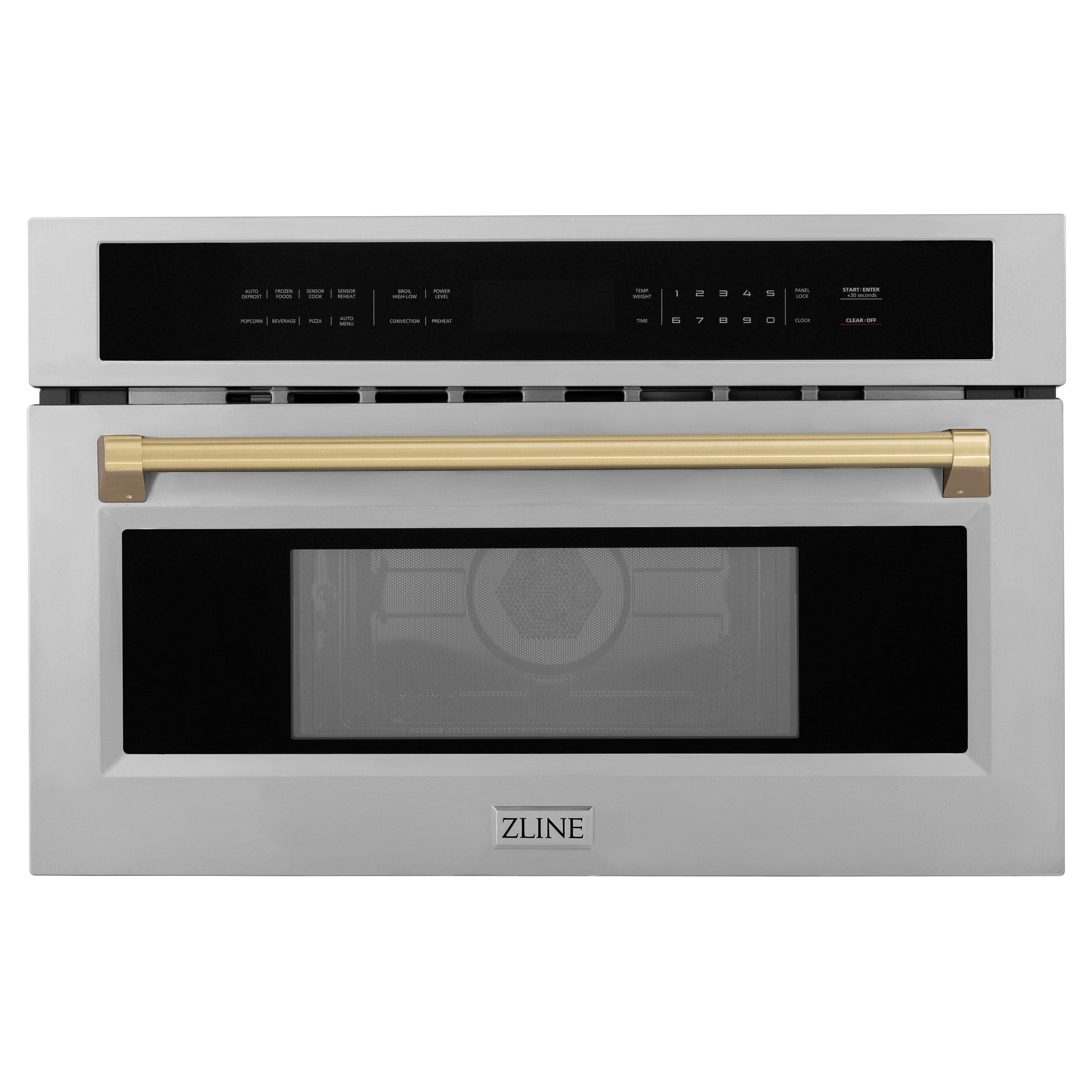 ZLINE Autograph 30" 1.6 cu ft. Built-in Convection Microwave Oven in Satin Stainless Steel and Champagne Bronze Accents, MWOZ-30-SS-CB