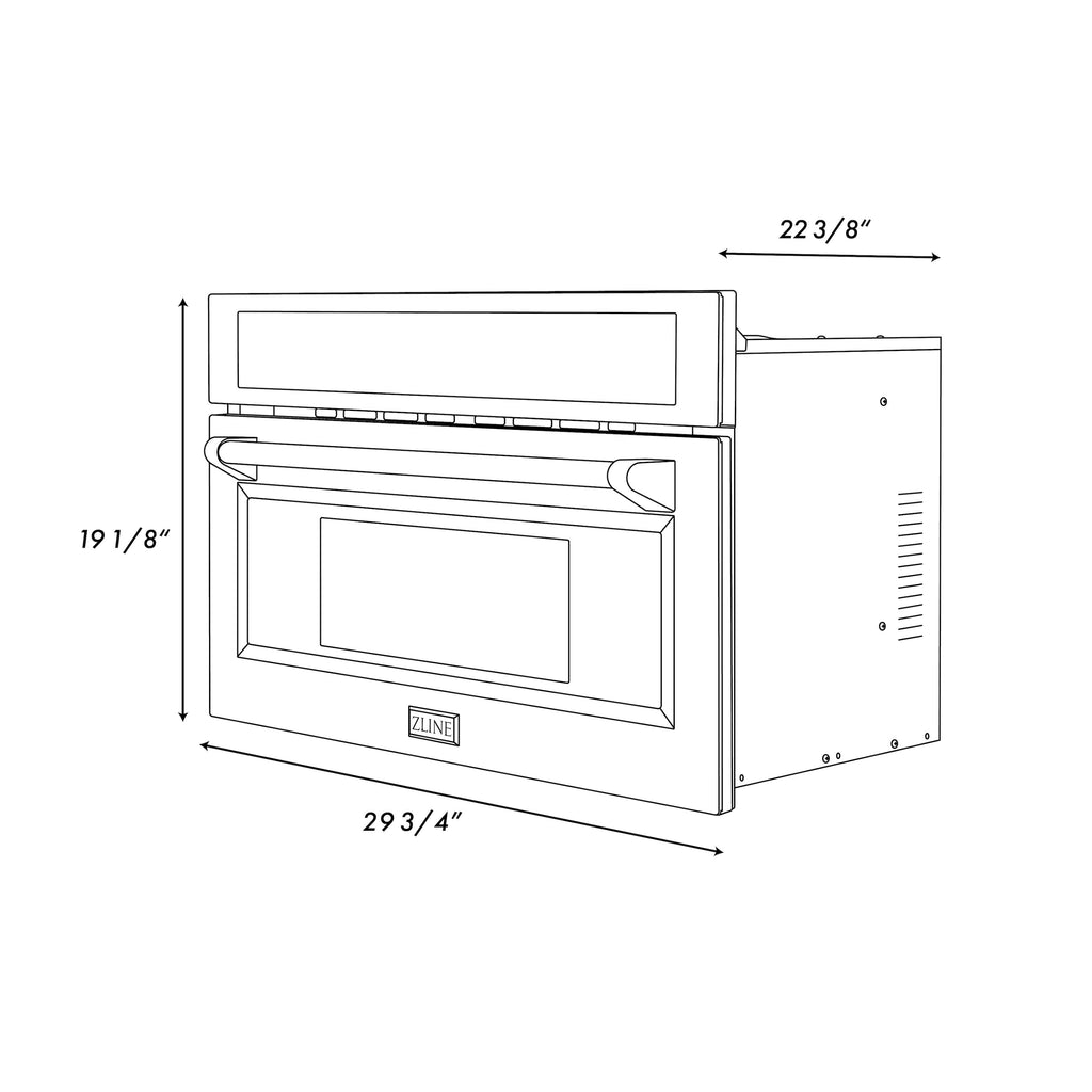 ZLINE Autograph 30" 1.6 cu ft. Built-in Convection Microwave Oven in Satin Stainless Steel and Champagne Bronze Accents, MWOZ-30-SS-CB