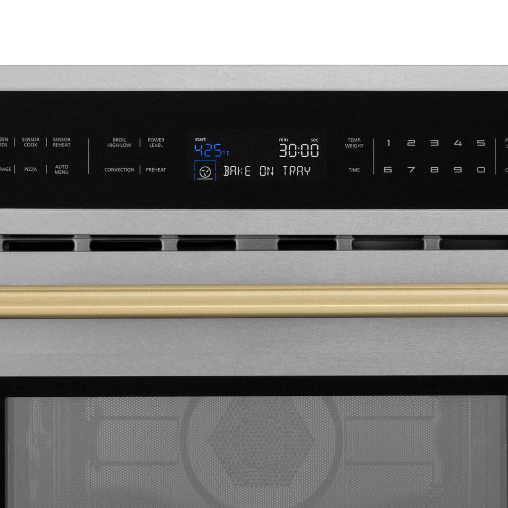 ZLINE Autograph 30" 1.6 cu ft. Built-in Convection Microwave Oven in Satin Stainless Steel and Champagne Bronze Accents, MWOZ-30-SS-CB
