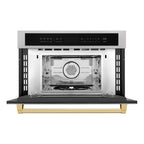 ZLINE Autograph 30" 1.6 cu ft. Built-in Convection Microwave Oven in Satin Stainless Steel and Polished Gold Accents, MWOZ-30-SS-G