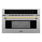ZLINE Autograph 30" 1.6 cu ft. Built-in Convection Microwave Oven in Satin Stainless Steel and Polished Gold Accents, MWOZ-30-SS-G