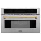 ZLINE Autograph 30" 1.6 cu ft. Built-in Convection Microwave Oven in Satin Stainless Steel and Polished Gold Accents, MWOZ-30-SS-G