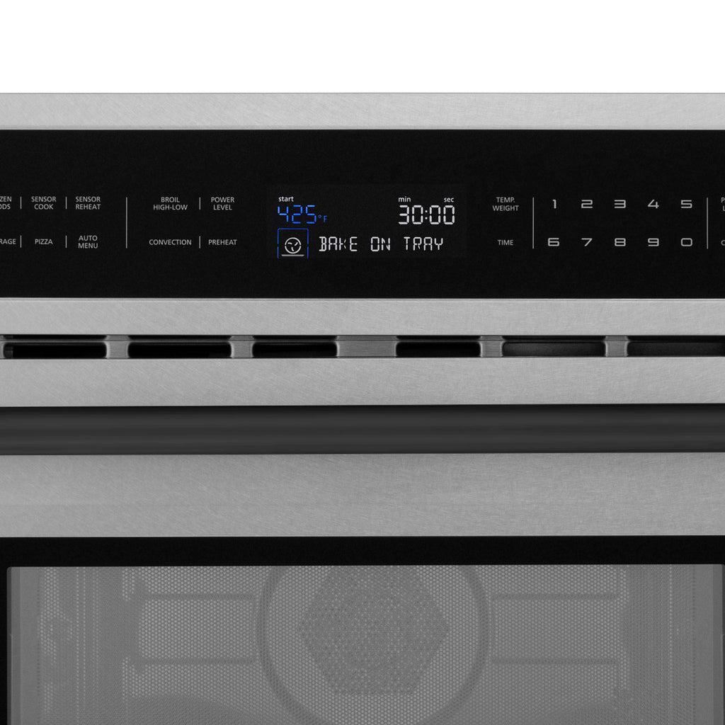 ZLINE Autograph 30" 1.6 cu ft. Built-in Convection Microwave Oven in Satin Stainless Steel and Matte Black Accents, MWOZ-30-SS-MB