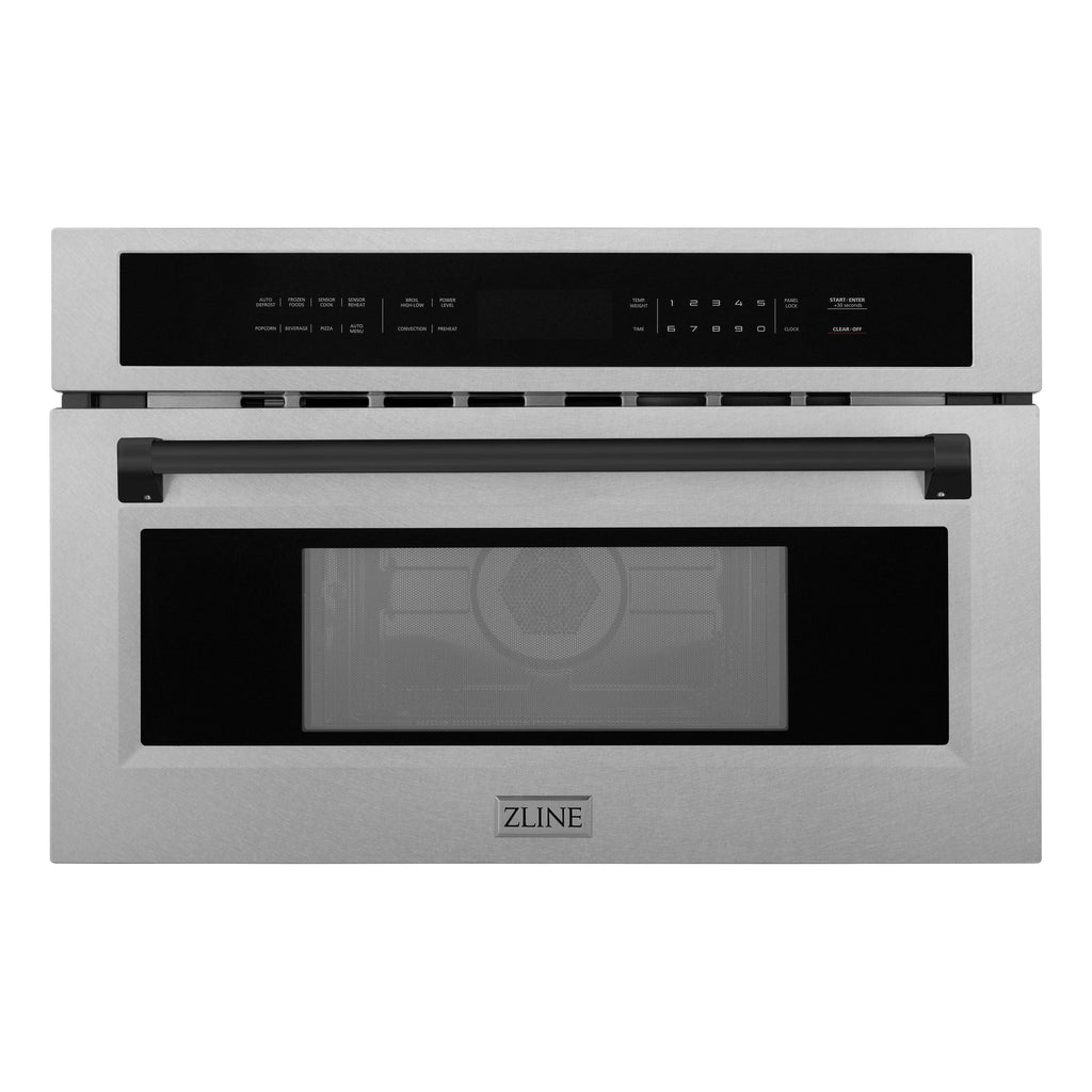 ZLINE Autograph 30" 1.6 cu ft. Built-in Convection Microwave Oven in Satin Stainless Steel and Matte Black Accents, MWOZ-30-SS-MB