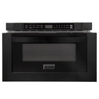 ZLINE Kitchen and Bath Appliance Package - 36 in. Dual Fuel Range, Range Hood, Microwave Drawer, Refrigerator in Black Stainless, 4KPR-RABRH36-MW