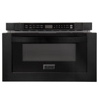 ZLINE Appliance Package - 36 in. Gas Range, Range Hood, Microwave Drawer, Refrigerator in Black Stainless, 4KPR-SGRBRH36-MW