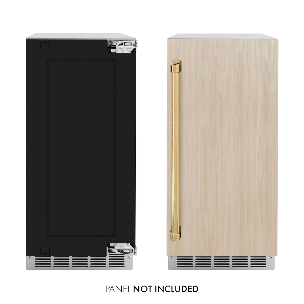 ZLINE Autograph 15" Touchstone Clear Cube Ice Maker with Drain Pump and Panel Ready Door with Polished Gold Handle, ICCDPZ-15-G