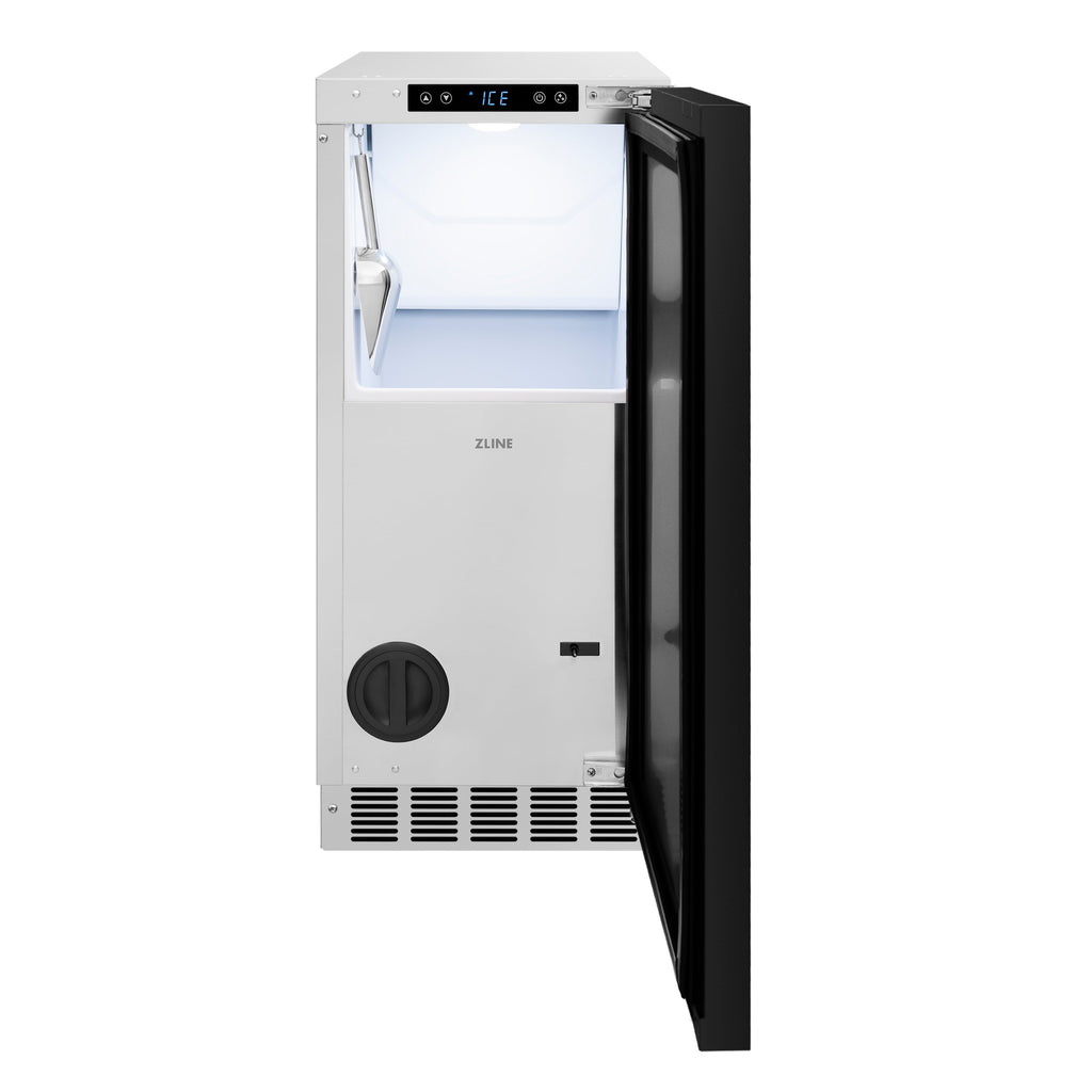 ZLINE Autograph 15" Touchstone Clear Cube Ice Maker with Drain Pump and Panel Ready Door with Matte Black Handle, ICCDPZ-15-MB