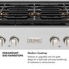 ZLINE Autograph Edition 30" Paramount Gas Rangetop with 4 Burner DuoPro™ Cooktop in Satin Stainless Steel and Polished Gold Accents, PSRTSZ-30-G