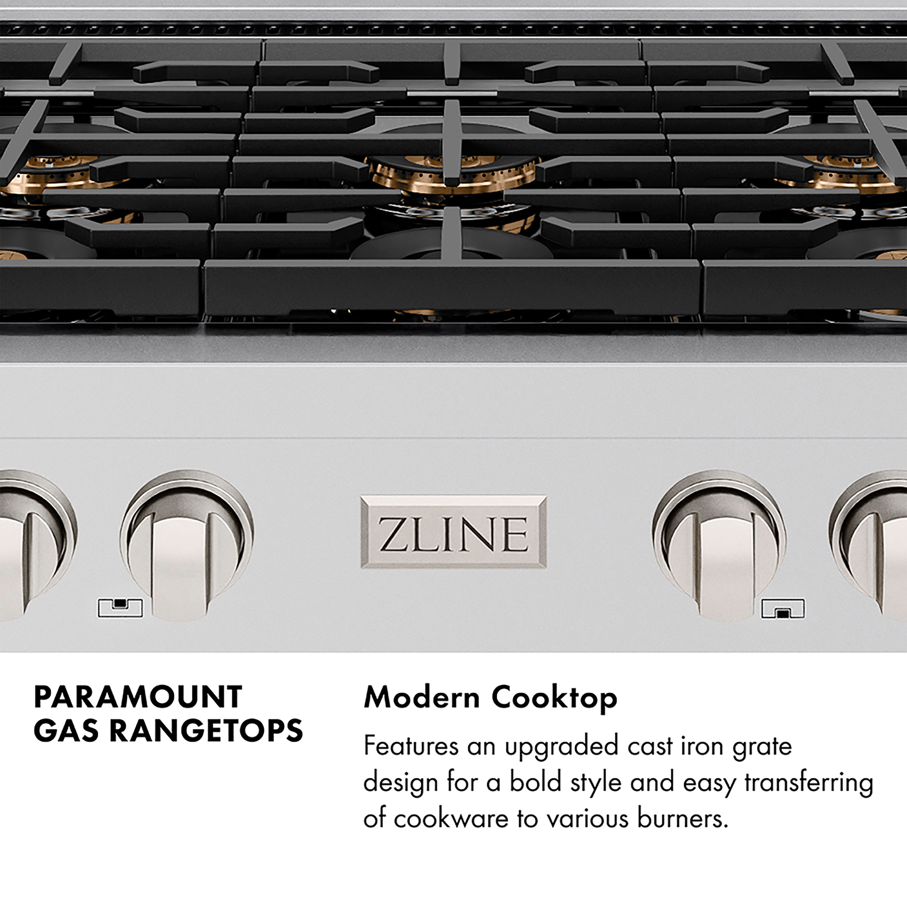 ZLINE Autograph Edition 30" Paramount Gas Rangetop with 4 Burner DuoPro™ Cooktop in Stainless Steel and Matte Black Accents, PSRTZ-30-MB