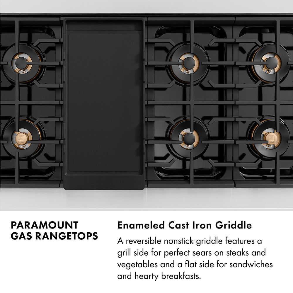 ZLINE Autograph 48" Paramount Gas Rangetop with 8 Burner DuoPro™ Cooktop in Black Stainless Steel and Polished Gold Accents, PSRTBZ-48-G