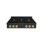 ZLINE Autograph 36" Paramount Gas Rangetop with 6 Burners and Porcelain Cooktop in Black Stainless Steel with Champagne Bronze Accents, SRTBZ-36-CB