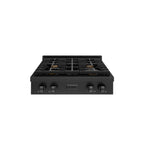 ZLINE Paramount 30" Gas Rangetop with 4 Brass Burners and Porcelain Cooktop in Black Stainless Steel, SRTB-BR-30