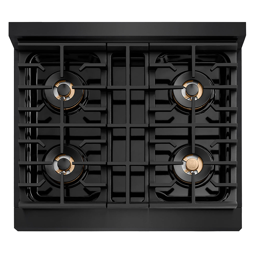ZLINE 30" Paramount Gas Rangetop with 4 Burner DuoPro™ Cooktop in Black Stainless Steel, PSRTB-30