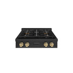 ZLINE Autograph 30" Paramount Gas Rangetop with 4 Burner DuoPro™ Cooktop in Black Stainless Steel and Champagne Bronze Accents, PSRTBZ-30-CB